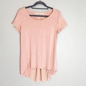 ROSE+OLIVE Pink Short Sleeve Pleated Back High Low Tunic Top Women's Medium